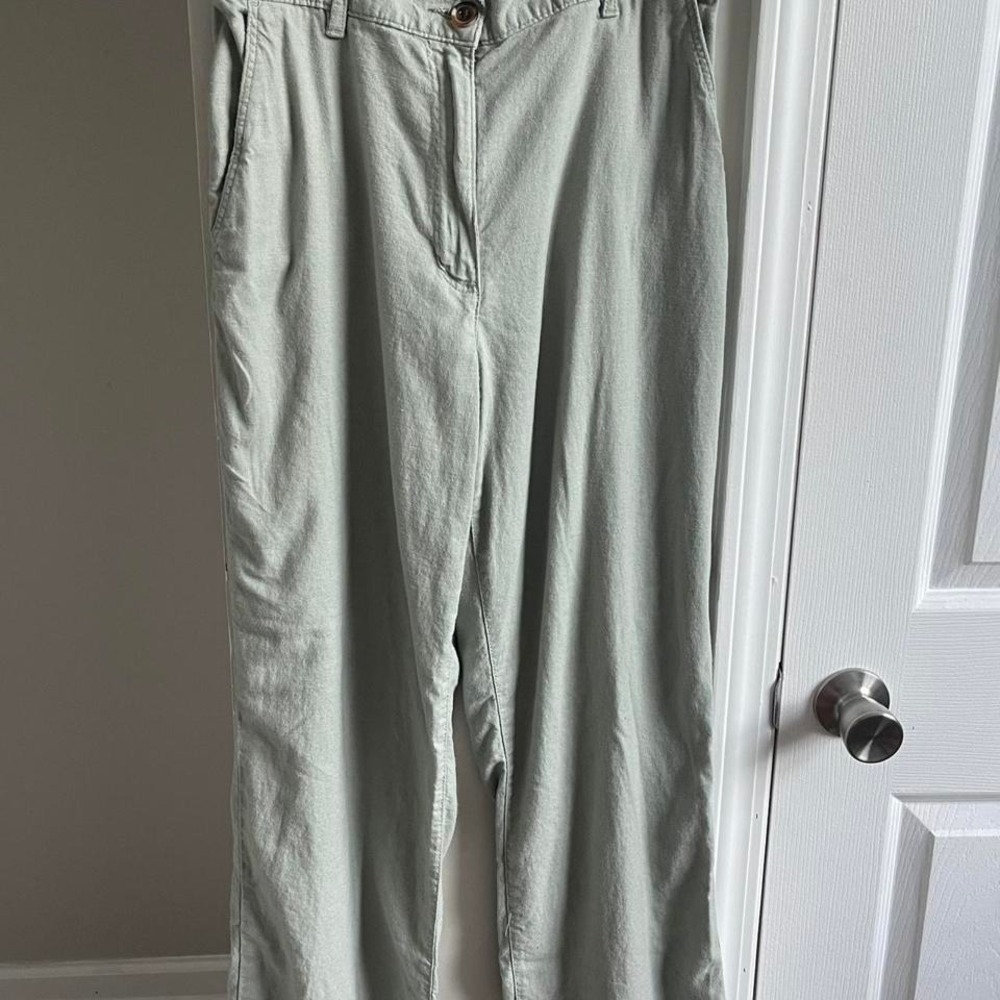 H&M Pants Women 8 Sage Green Linen Blend Wide Leg High Rise Casual